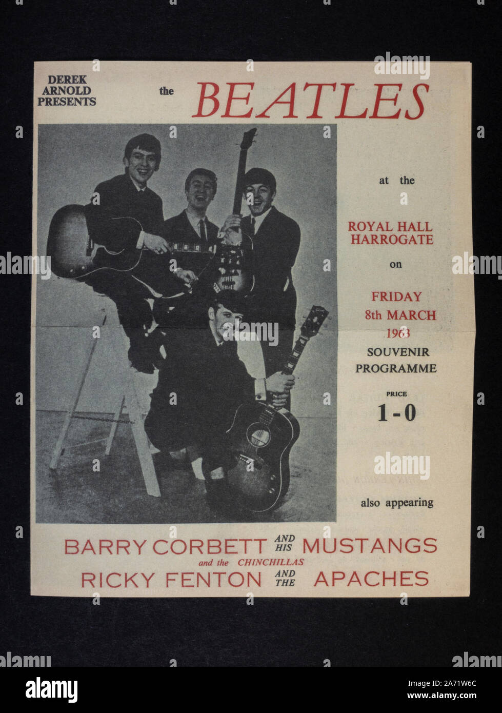 Souvenirs de réplique au sujet des The Beatles : Première page du programme pour les Beatles l'apparence au Royal Hall Harrogate, 8 mars 1963. Banque D'Images