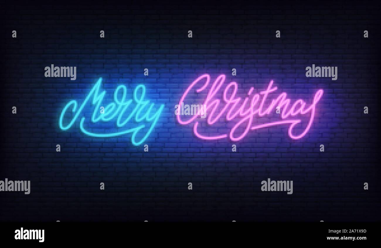 Joyeux Noël neon. Lettrage lumineux sign pour Noël Illustration de Vecteur