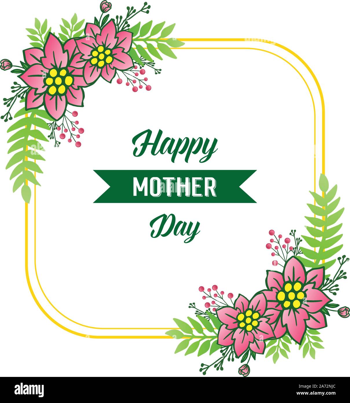 Carte de voeux moderne happy mother day, avec floral frame rose et jaune. Vector Illustration de Vecteur