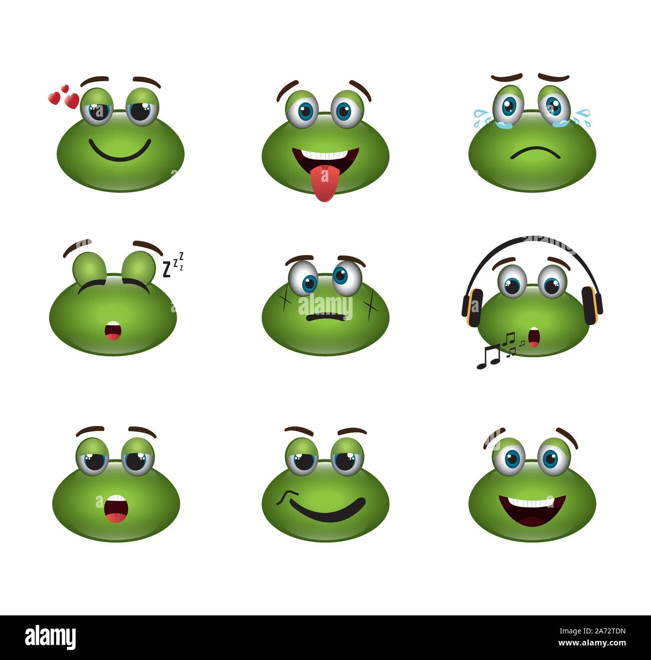 Ensemble d'expressions grenouilles émoticônes Illustration de Vecteur
