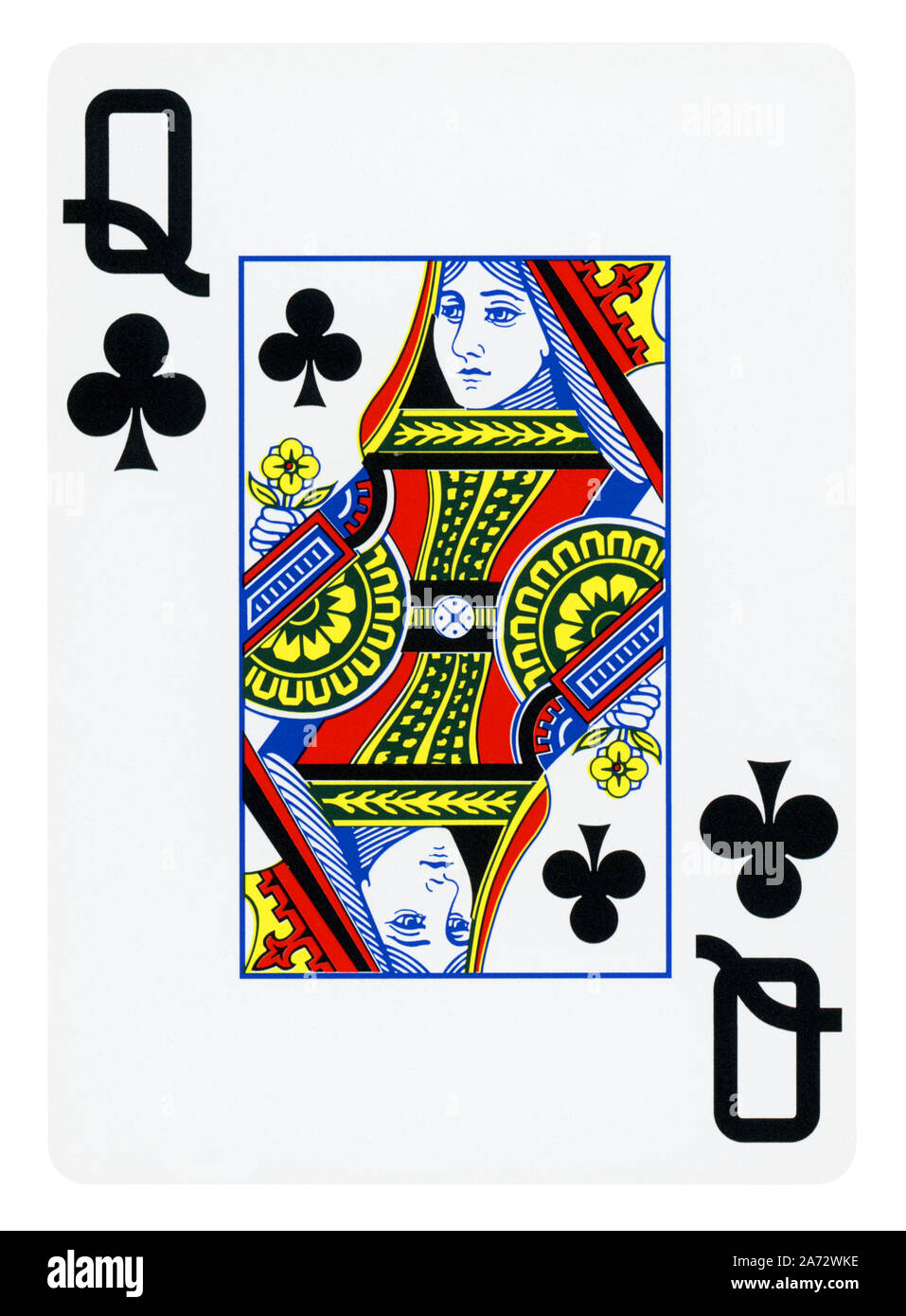 Reine de Clubs carte à jouer - isolated on white (chemin inclus) Banque D'Images