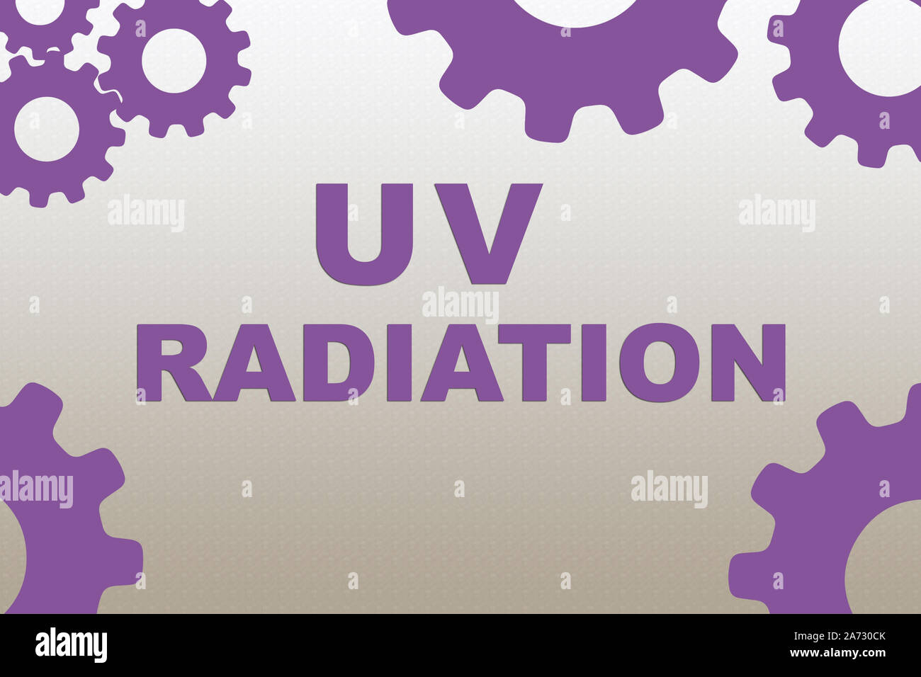 Rayonnement UV violet signe concept illustration avec roue dentée chiffres sur fond gris pâle Banque D'Images