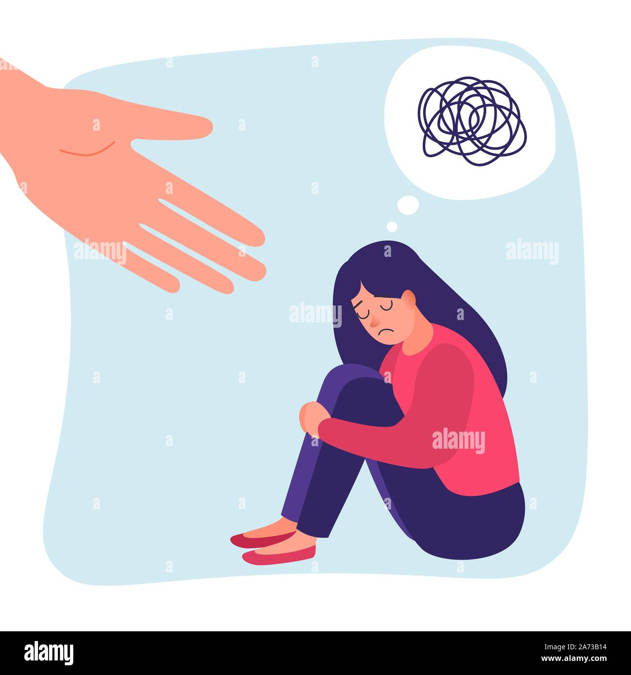 La main de l'aide. Triste femme seule dans la dépression. Trouble anxieux. Ligne malpropre fou. Concept de l'aide de vecteur. Les lignes en désordre fille stressant Illustration de Vecteur