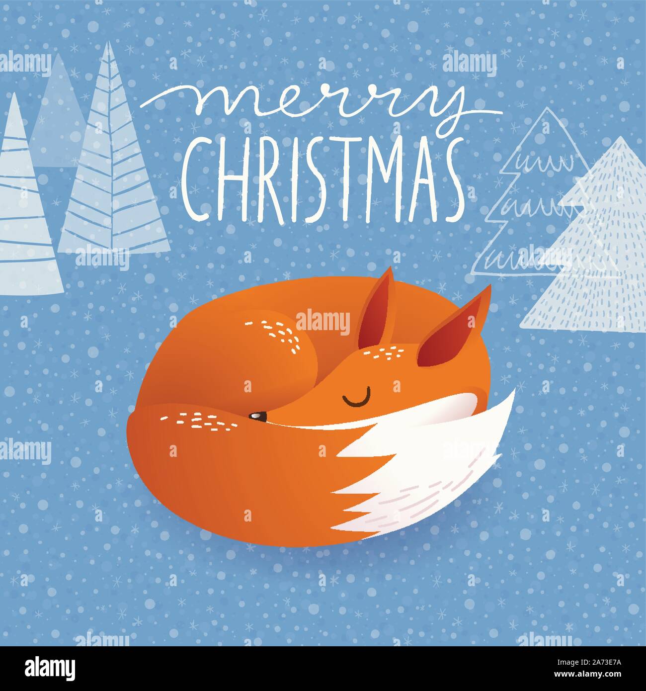 Vecteur de Noël carte de souhaits avec cartoon sleeping fox Illustration de Vecteur