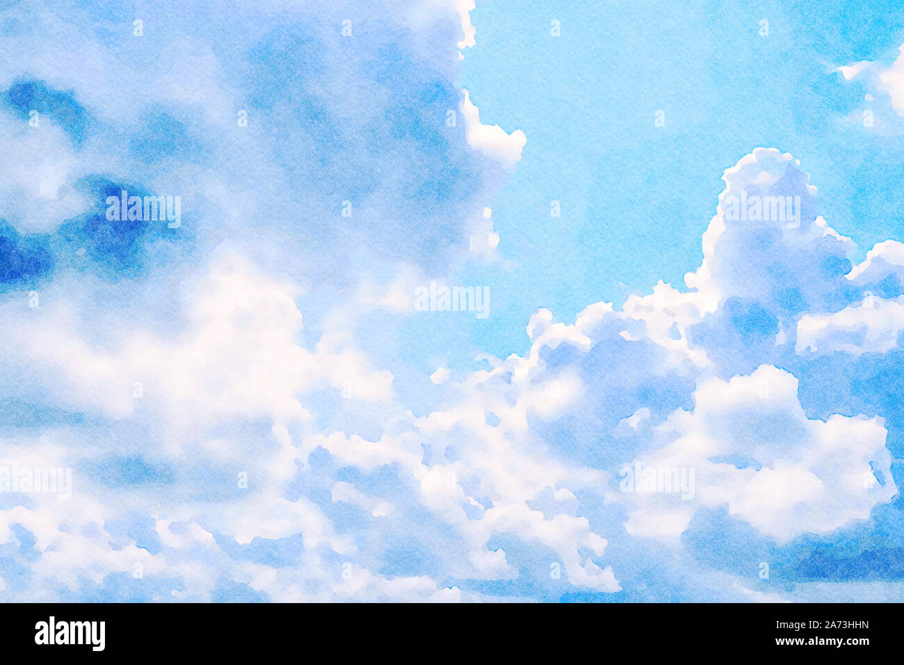 Digital art peinture toile - nuages de pluie intense avant sur un ciel bleu, idéal pour la décoration murale ou toile d'impression ( effet aquarelle) Banque D'Images