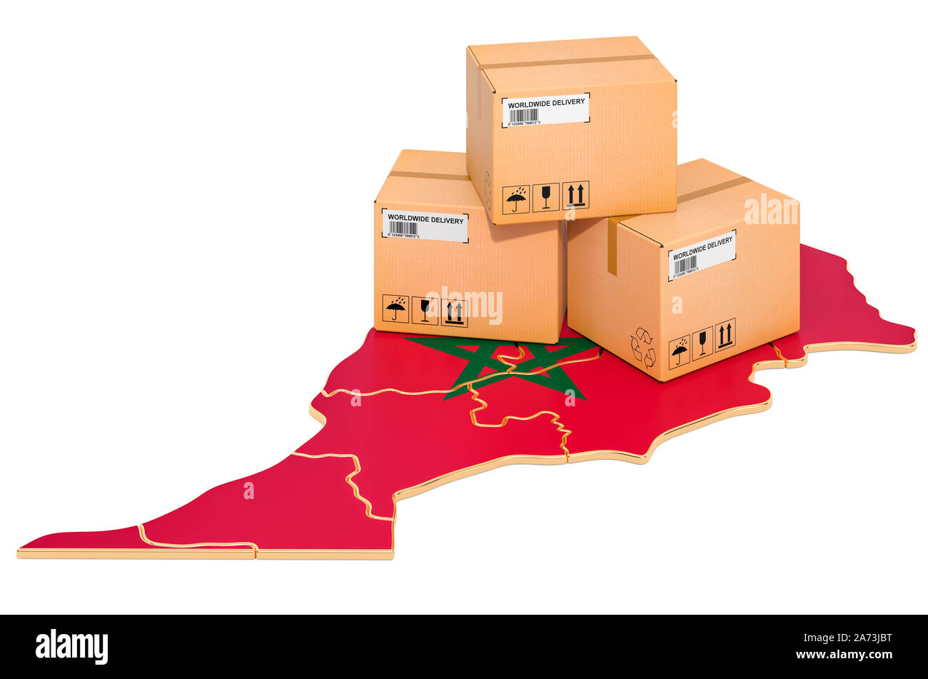 Colis sur le site marocain. Voyage au Maroc, concept. Le rendu 3D isolé sur fond blanc Banque D'Images