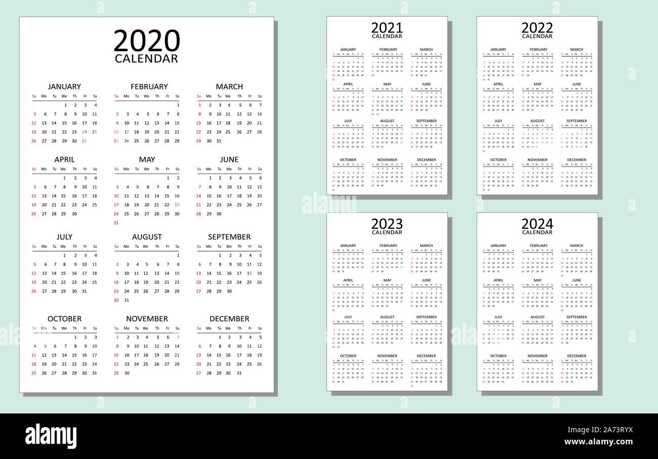 Calendrier Des Semaines Thématiques 2023 2024 Calendrier Pour 2020, 2021, 2022, 2023 Et 2024. Un Ensemble De 5 Calendriers  Avec Un Simple