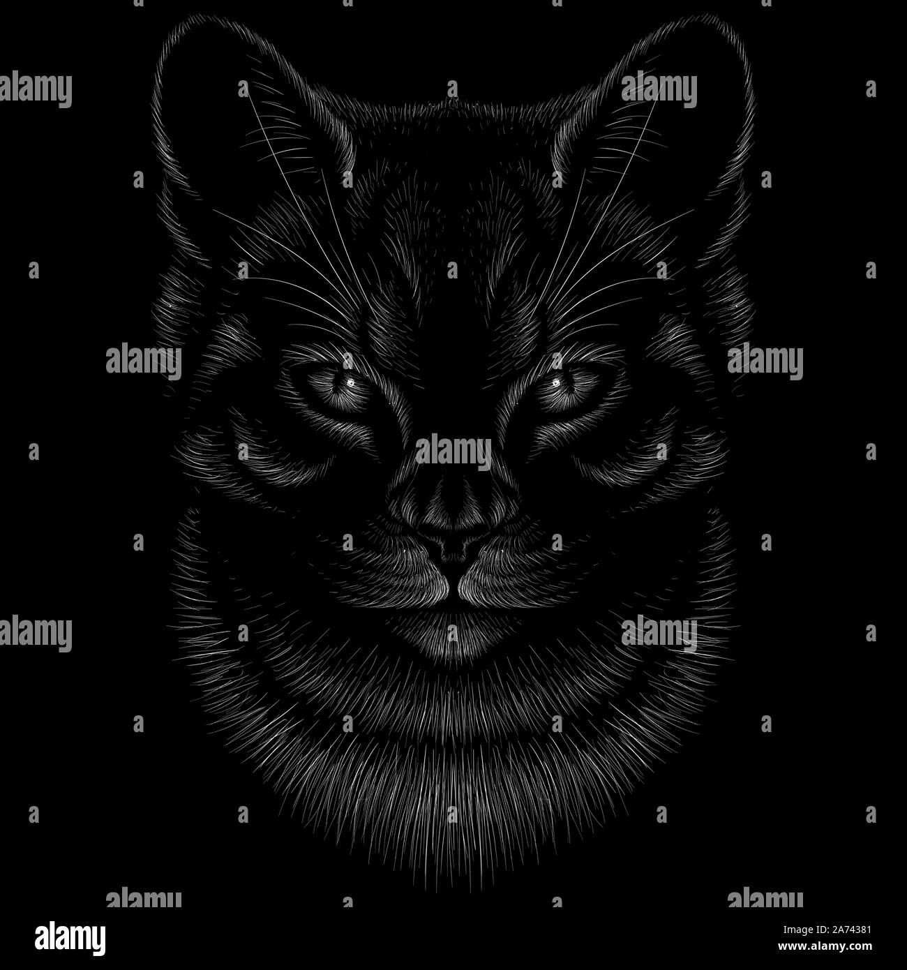 Le logo Vector cat pour tatouage ou T-shirts ou d'extérieur. Cute cat style d'impression de fond. Ce dessin serait agréable à faire sur le tissu noir Illustration de Vecteur