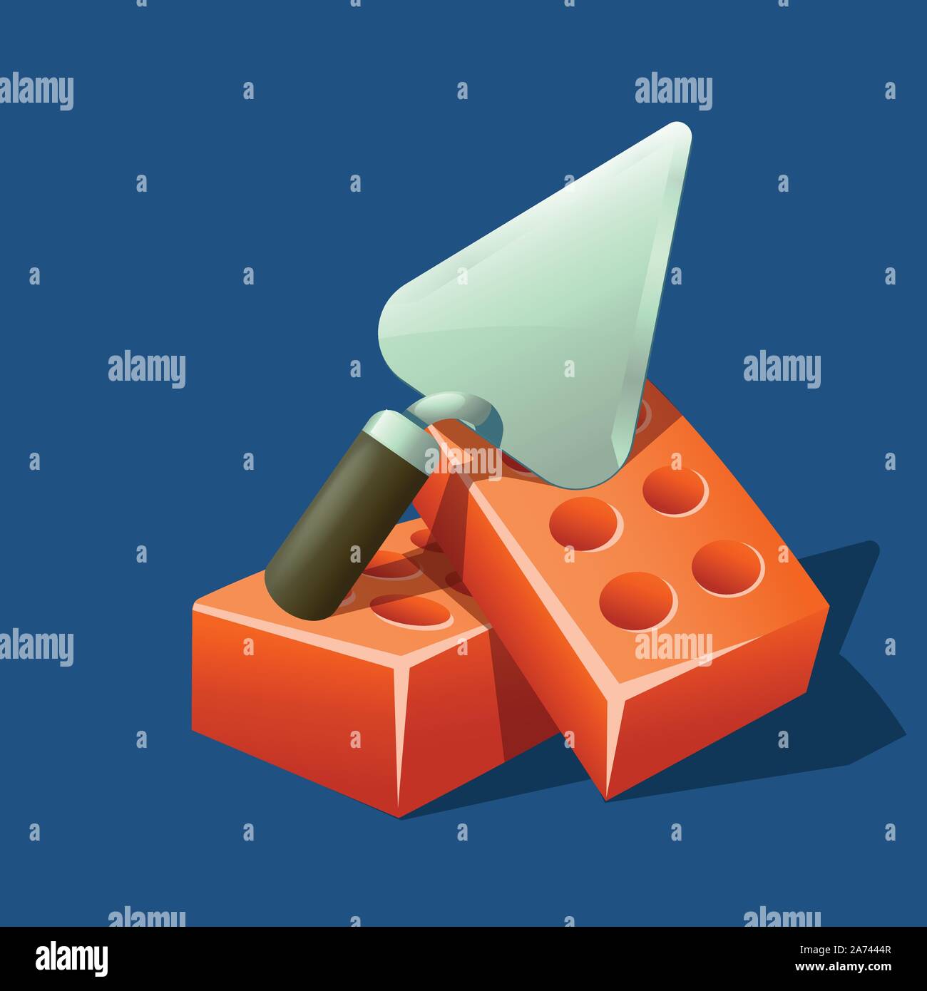 Briques et de la truelle sur bleu Illustration de Vecteur