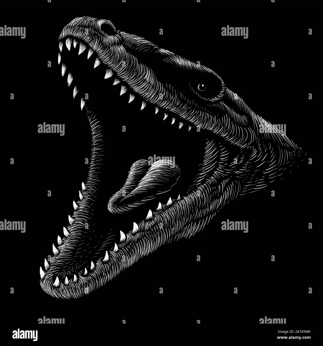 Le logo Vector dragon ou de dinosaures T-shirt print design ou d'extérieur. Style de chasse fond reptiles. Ce dessin serait agréable à faire sur la Illustration de Vecteur