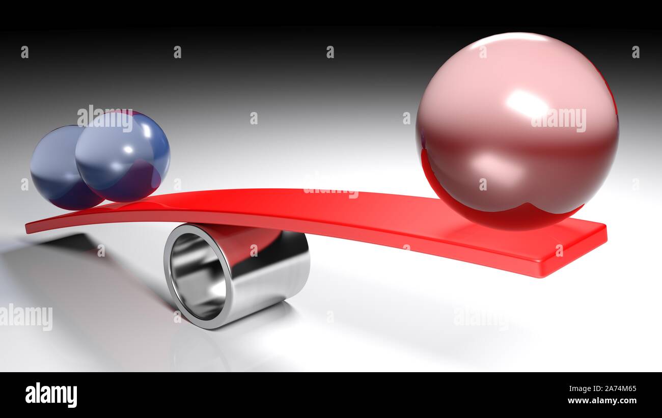 Concept d'équilibrage avec l'image des sphères rouges et bleus - le rendu 3D illustration Banque D'Images