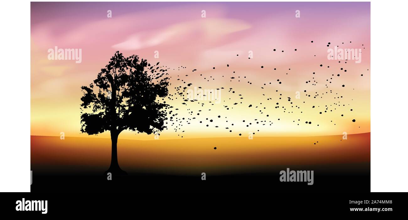 La silhouette des arbres au coucher du soleil Illustration de Vecteur