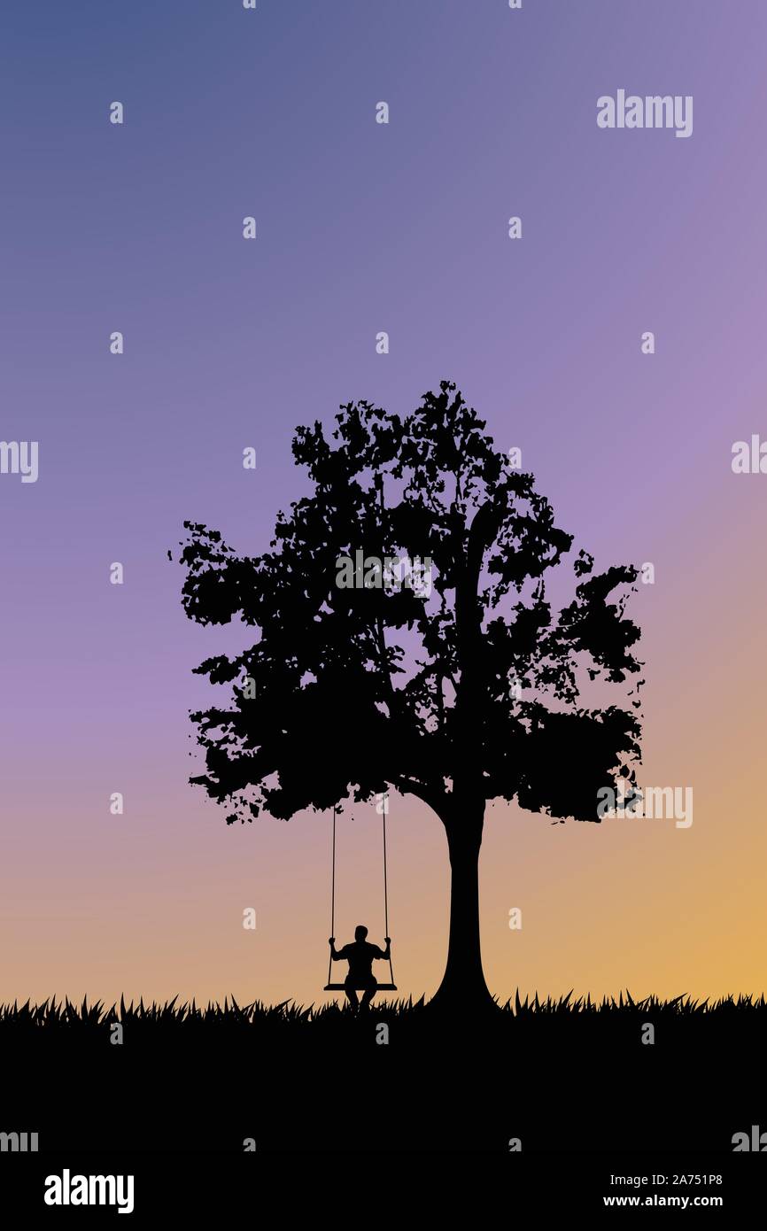 Silhouette sur swing au coucher du soleil Illustration de Vecteur