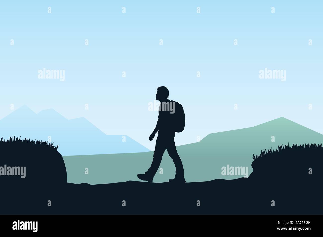 Trekking silhouette masculine Illustration de Vecteur