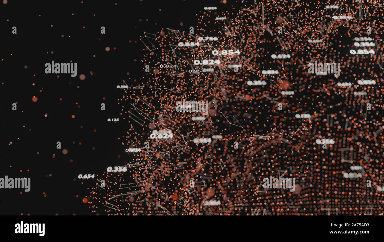 Réseau de lignes abstraites et des nombres aléatoires. Données d'entreprise. 3D illustration Banque D'Images
