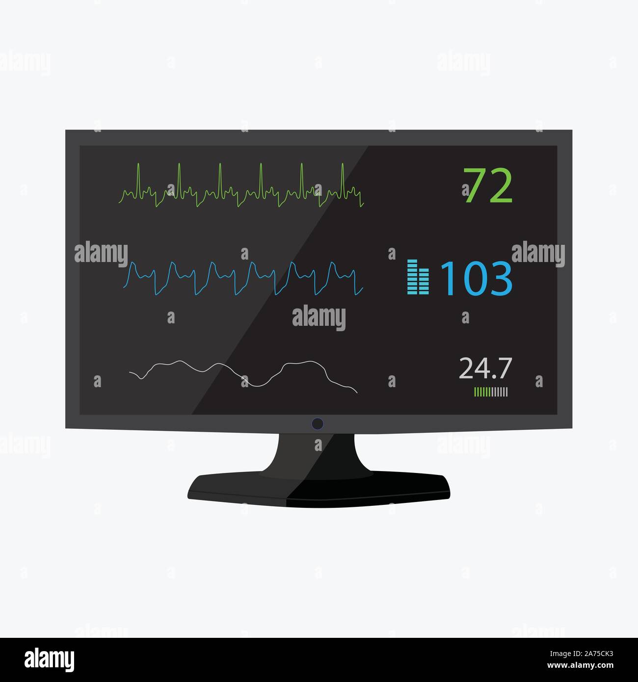 Moniteur de l'hôpital pour des patients d'un point de vue isolé sur fond blanc Illustration de Vecteur