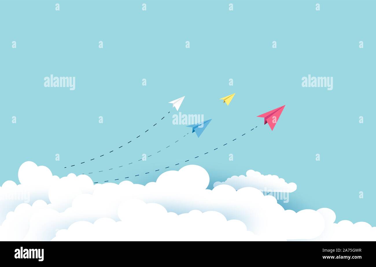 Business graph avec rocket articles sur sky nuages de fond. Bon background paper style. Illustration de Vecteur