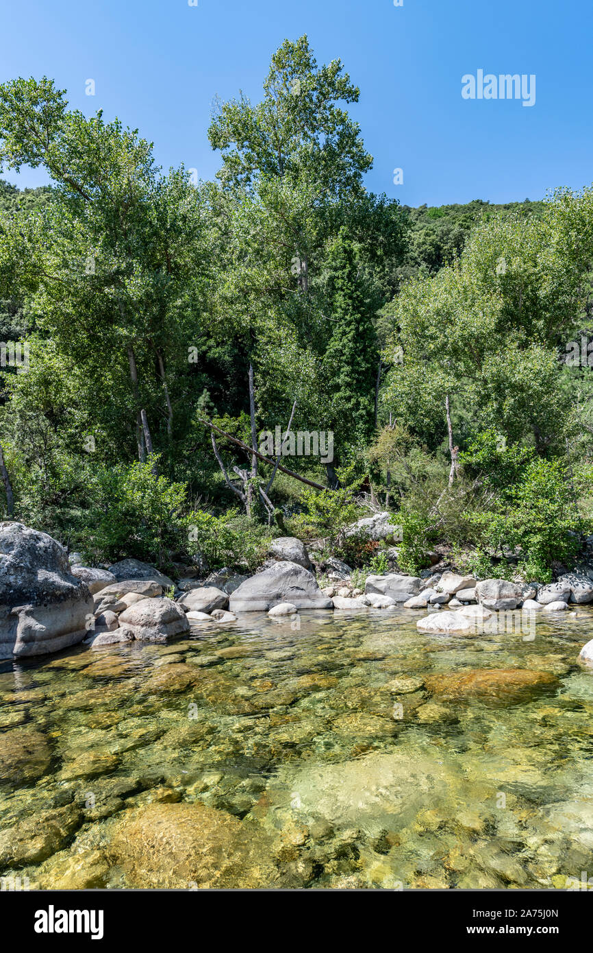 L'eau fraîche et pure piscine naturelle de Travu River, Corse, France, Europe Banque D'Images
