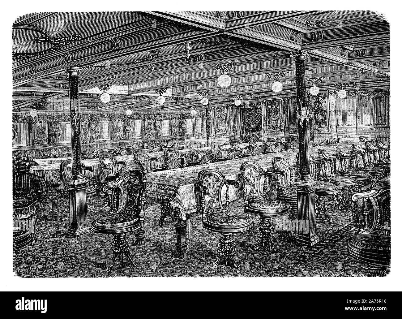 Luxueux salon du paquebot transatlantique dans le Nord de l'Allemagne Sachsen d Lloyd, 19e siècle Banque D'Images