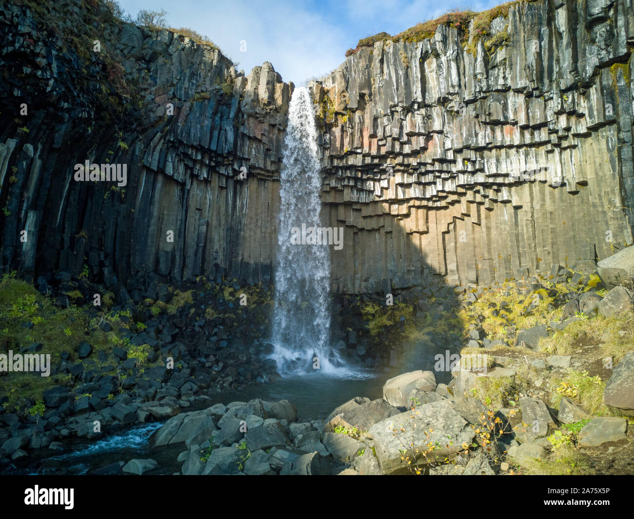 Svartifoss est une chute dans le parc national de Skaftafell dans Vatnajoekull en Islande Banque D'Images