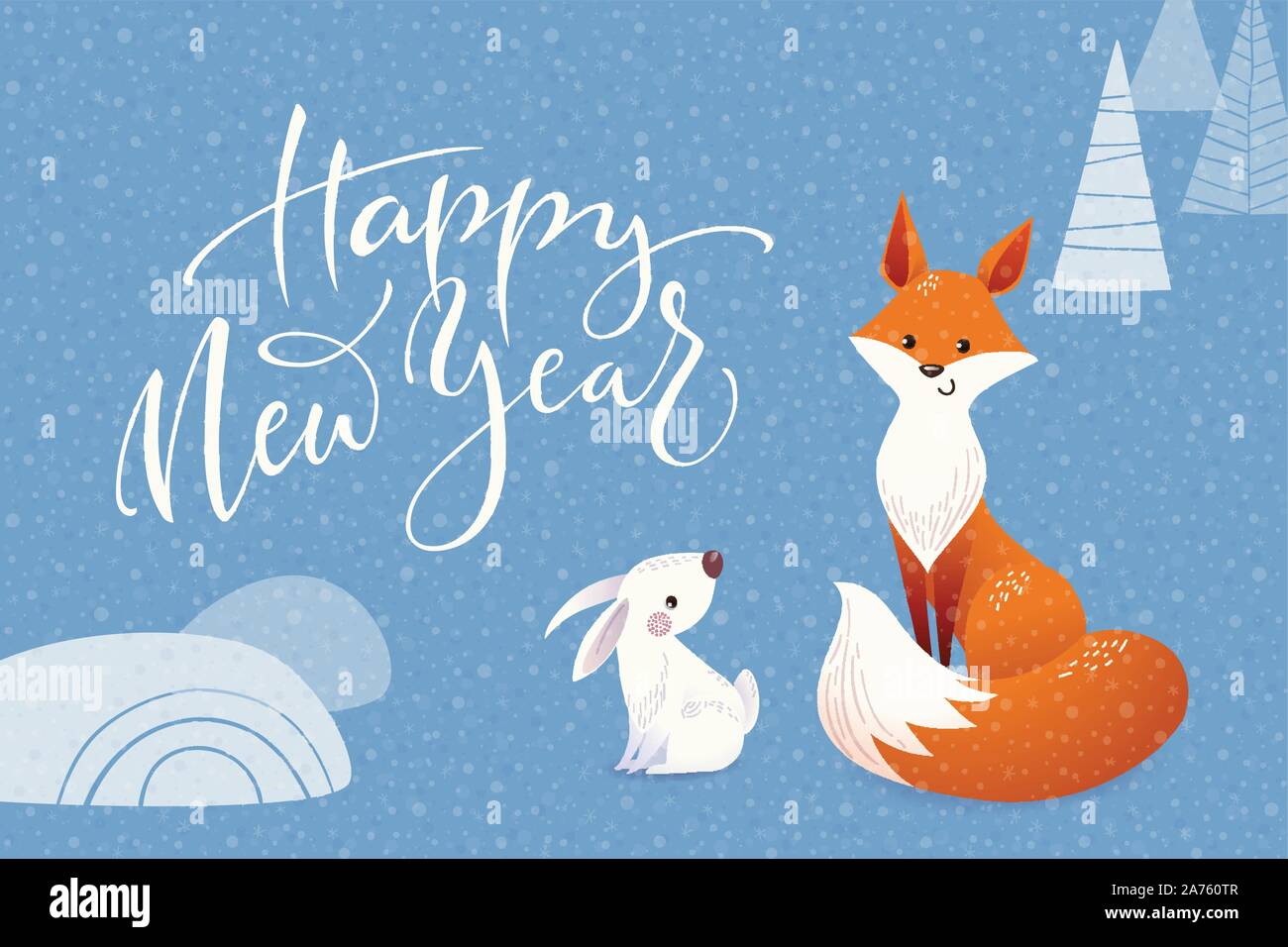 Carte de vœux de Noël vector cartoon avec Fox et lapin Illustration de Vecteur