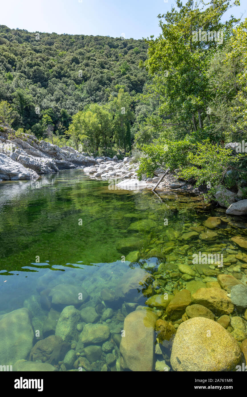 L'eau fraîche et pure piscine naturelle de Travu River, Corse, France, Europe Banque D'Images