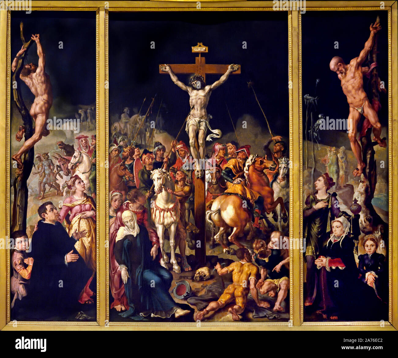 Calvaire - Golgotha, (triptyque), Maarten van Heemskerck,. 1498-1574, les Pays-Bas, le néerlandais, Banque D'Images Calvaire - Golgotha, (triptyque), Maarten van Heemskerck,. 1498-1574, les Pays-Bas, le néerlandais, Banque D'Images