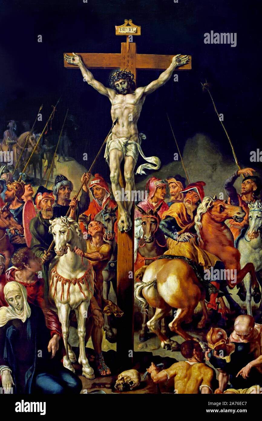 Calvaire - Golgotha, (triptyque), Maarten van Heemskerck,. 1498-1574, les Pays-Bas, le néerlandais, Banque D'Images Calvaire - Golgotha, (triptyque), Maarten van Heemskerck,. 1498-1574, les Pays-Bas, le néerlandais, Banque D'Images