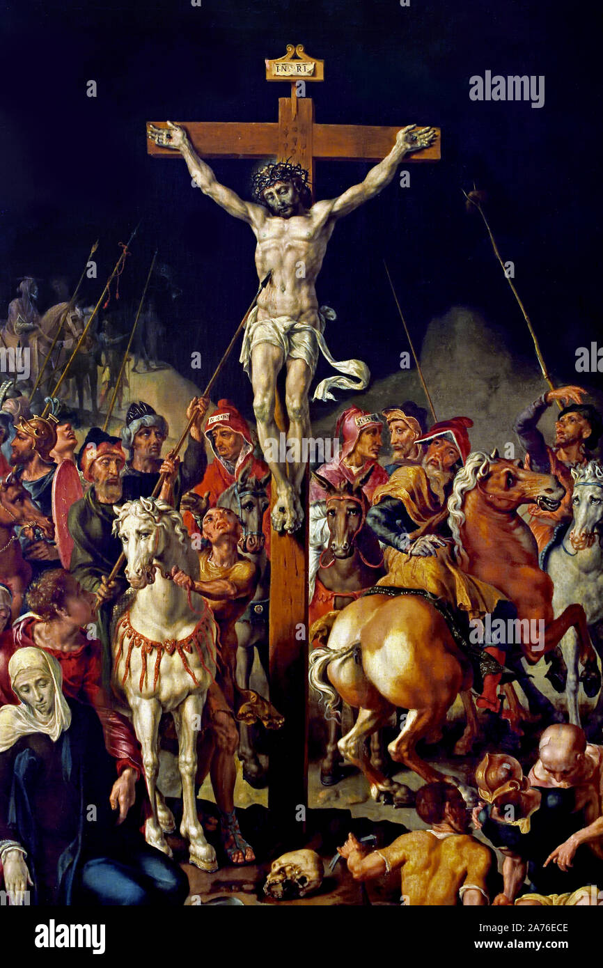 Calvaire - Golgotha, (triptyque), Maarten van Heemskerck,. 1498-1574, les Pays-Bas, le néerlandais, Banque D'Images Calvaire - Golgotha, (triptyque), Maarten van Heemskerck,. 1498-1574, les Pays-Bas, le néerlandais, Banque D'Images
