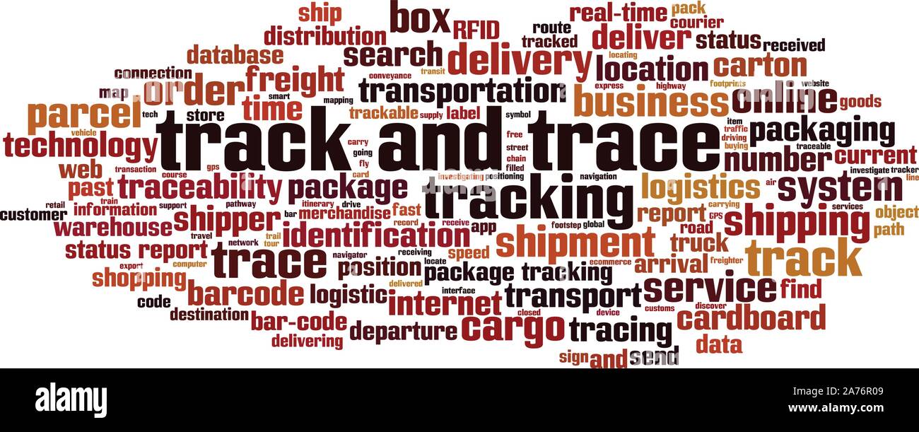 Track and Trace mot concept cloud. Collage de mots à propos de track and trace. Vector illustration Illustration de Vecteur