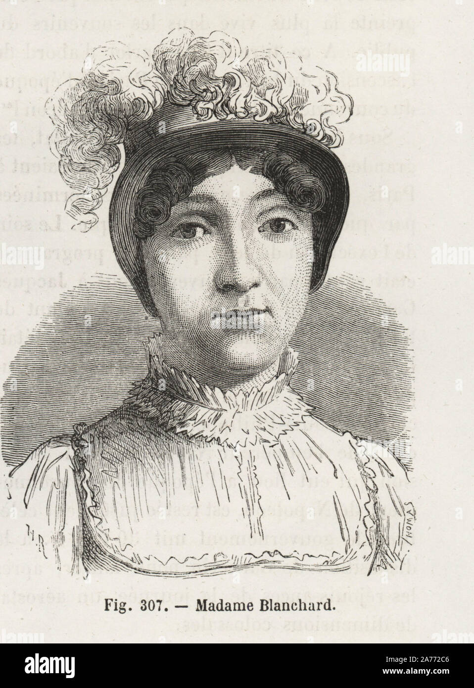 Madame Sophie Blanchard, pionnière balloonist et épouse de Jean-Pierre Blanchard. La gravure sur bois par H. Rousseau après E. Thomas, de Louis Figuier's 'Les merveilles de la science : Des aérostats (merveilles de la science : les montgolfières), Furne, Jouvet et Cie, Paris, 1868. Banque D'Images