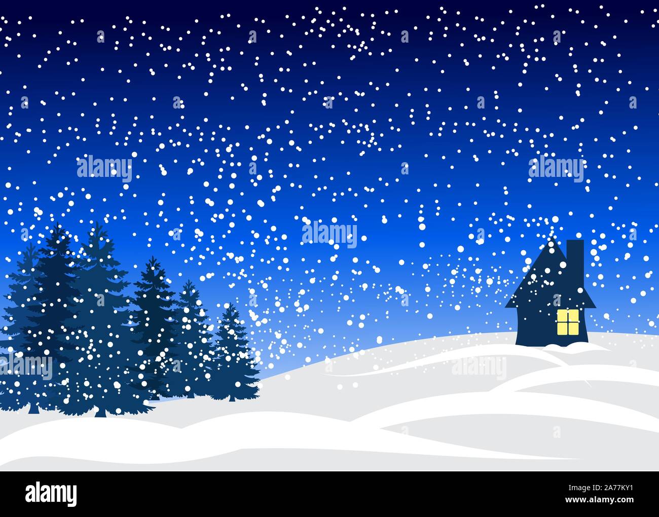 Une chambre avec cheminée en nuit de neige fond vecteur. Un accueil par une froide nuit de Noël La neige fond d'écran. Chutes de neige dans la nuit Illustration de Vecteur