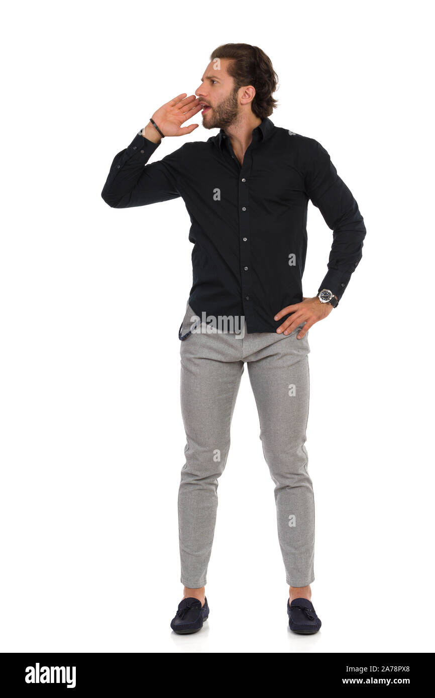Pantalon gris chemise noir hot sale
