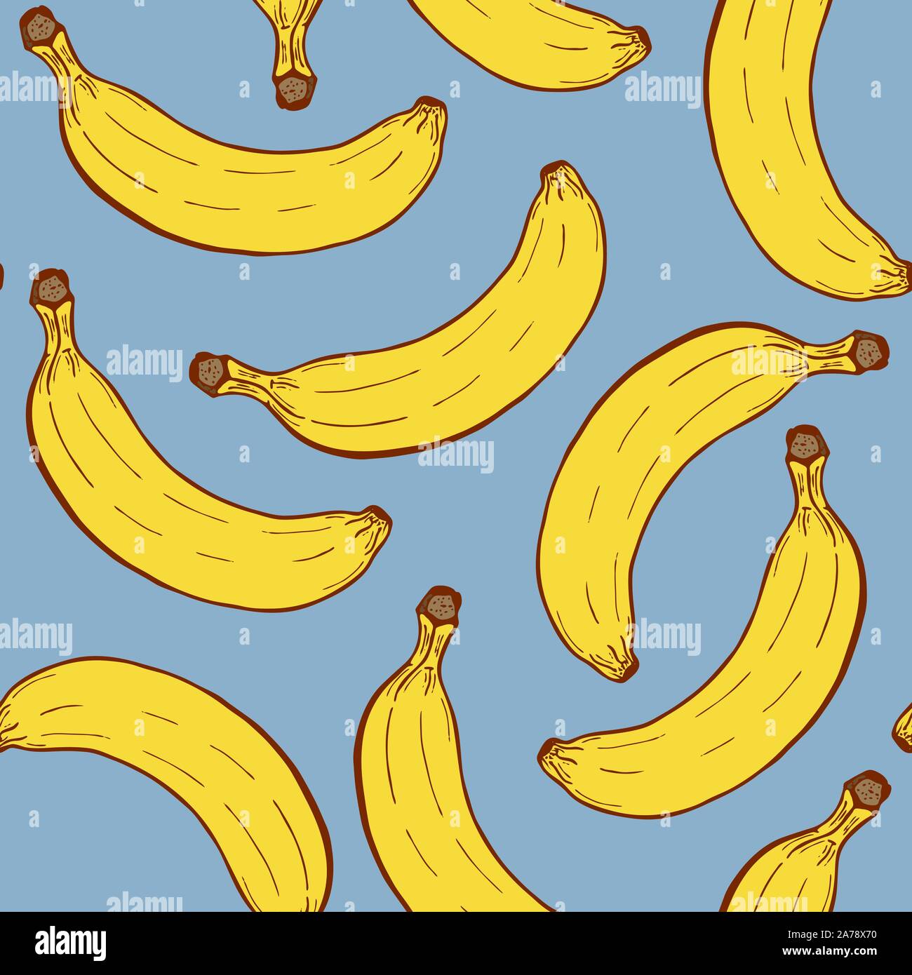 Fruit Handdrawn bagout sans couture avec la banane, l'illustration, sur fond bleu Illustration de Vecteur