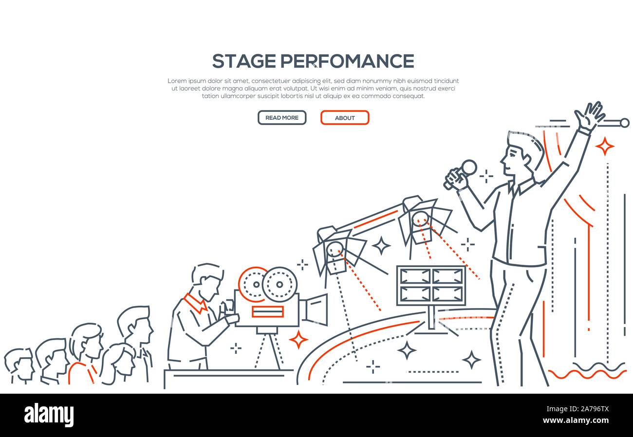 La performance sur scène de la page d'accueil modèle vecteur linéaire Illustration de Vecteur