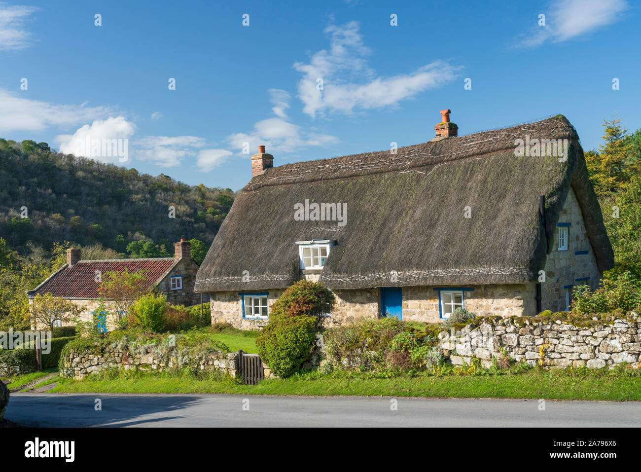 Chaumière dans le North Yorkshire village de Rievaulx, Angleterre. Banque D'Images