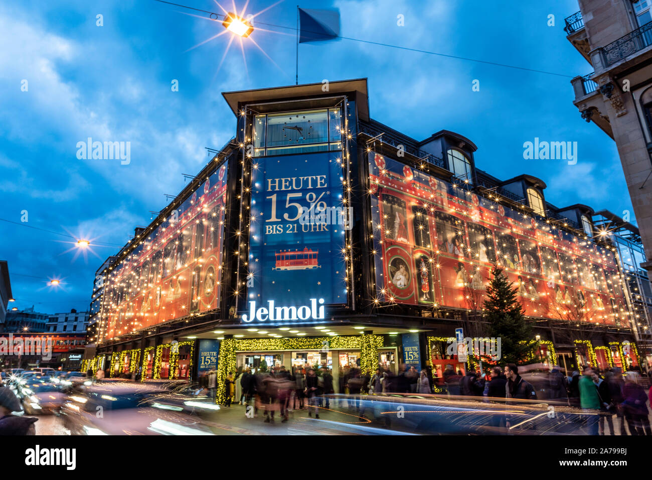 Illumination de Noël à l'entrepôt de Jelmoli à Zurich, Suisse Banque D'Images
