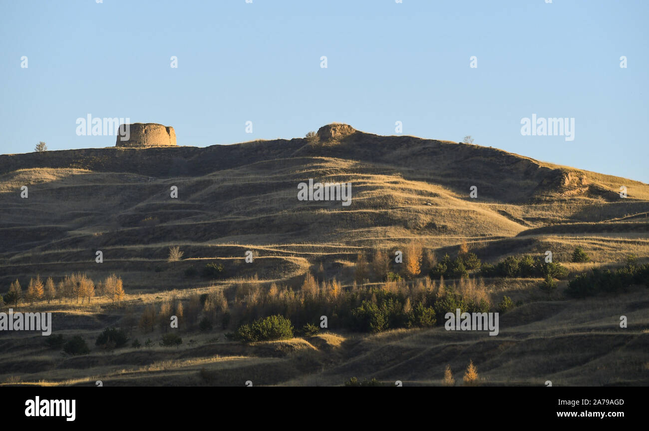 Hohhot. 31 octobre, 2019. Photo prise le 31 octobre 2019 montre une section de la Grande muraille construite en dynastie Ming (1368-1644) dans le comté de Qingshuihe, Hohhot, capitale de la Chine du nord, région autonome de Mongolie intérieure. Credit : Peng Yuan/Xinhua/Alamy Live News Banque D'Images