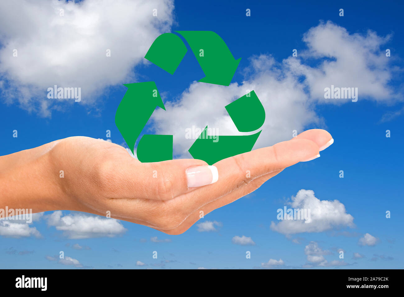 Mit la main, logo, logo de recyclage, recyclage, Wertstoffe, Wiederverwendung Kennzeichnung, Materialien, Rückführung, Banque D'Images