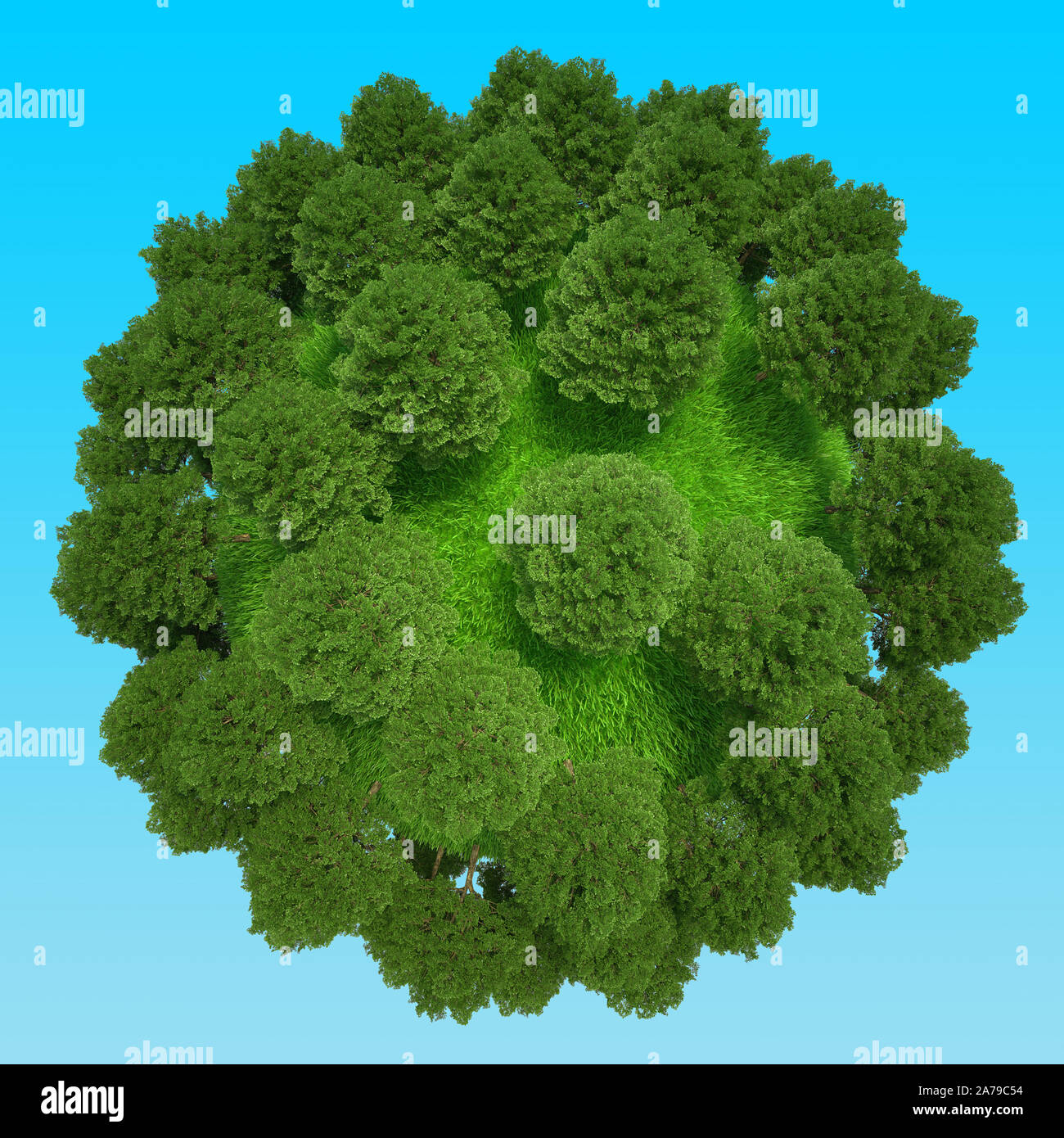 Planète avec des arbres et l'herbe. Eco Green Globe miniature concept. Le rendu 3d. Banque D'Images