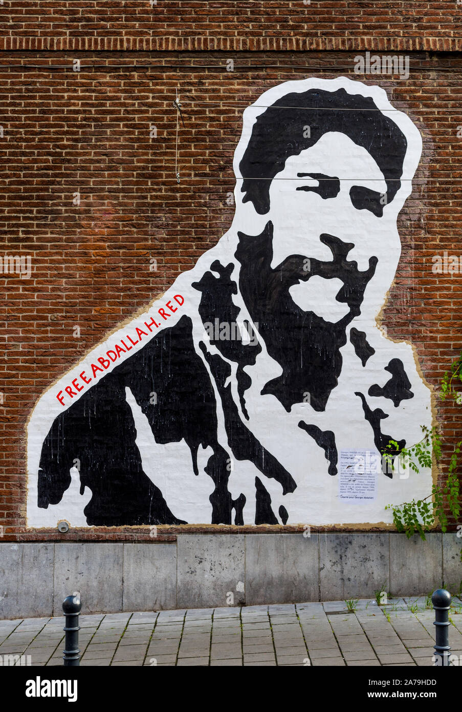 Fresque de protestation pour la libération de Georges Abdallah - Rue de Andenne, Saint Gilles, Bruxelles, Belgique. Banque D'Images