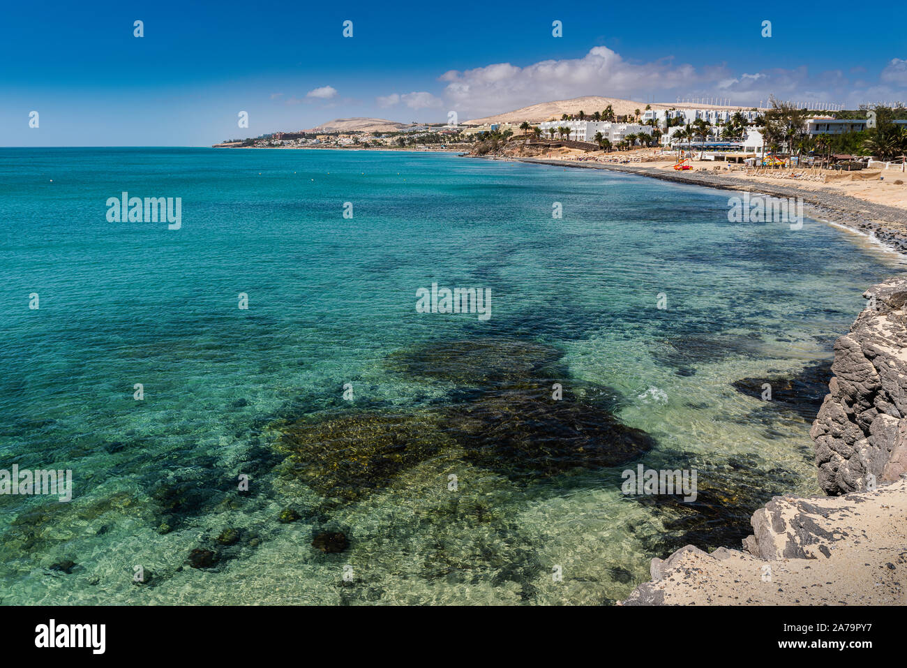 La côte de l'île espagnole de Fuerteventura à la station balnéaire de Costa Calma Banque D'Images
