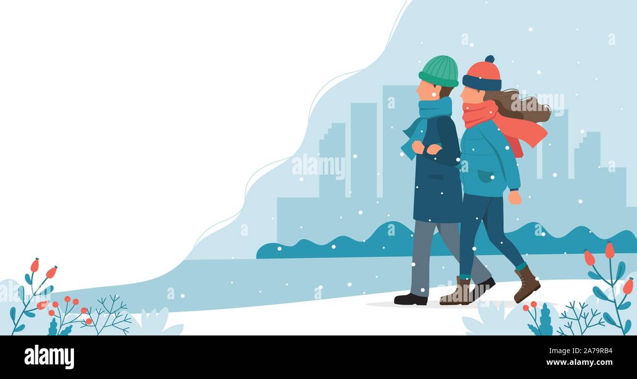 En train de marcher en hiver. Cute vector illustration dans télévision style. Illustration de Vecteur