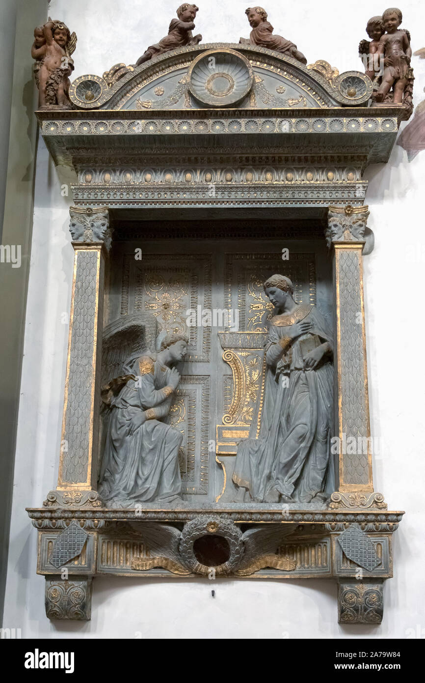 FLORENCE, Toscane/Italie - le 19 octobre : Annonciation de Donatello dans l'église de Santa Croce à Florence, le 19 octobre 2019 Banque D'Images
