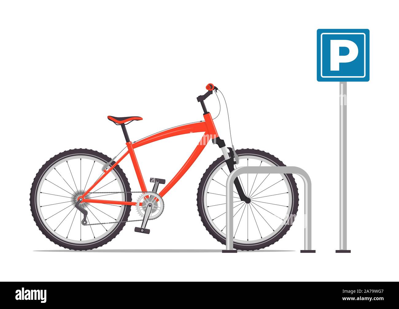 Le stationnement des vélos. Parking à vélos modernes rouge signe. Vector illustration dans télévision style, isolated on white Illustration de Vecteur