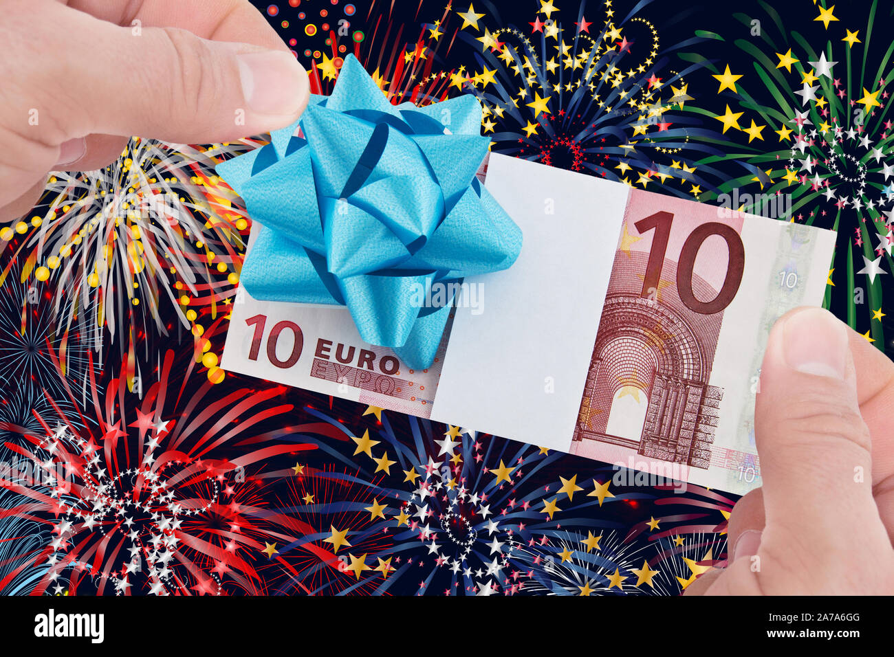 Fond d'artifice avec des billets en euros 10 Banque D'Images