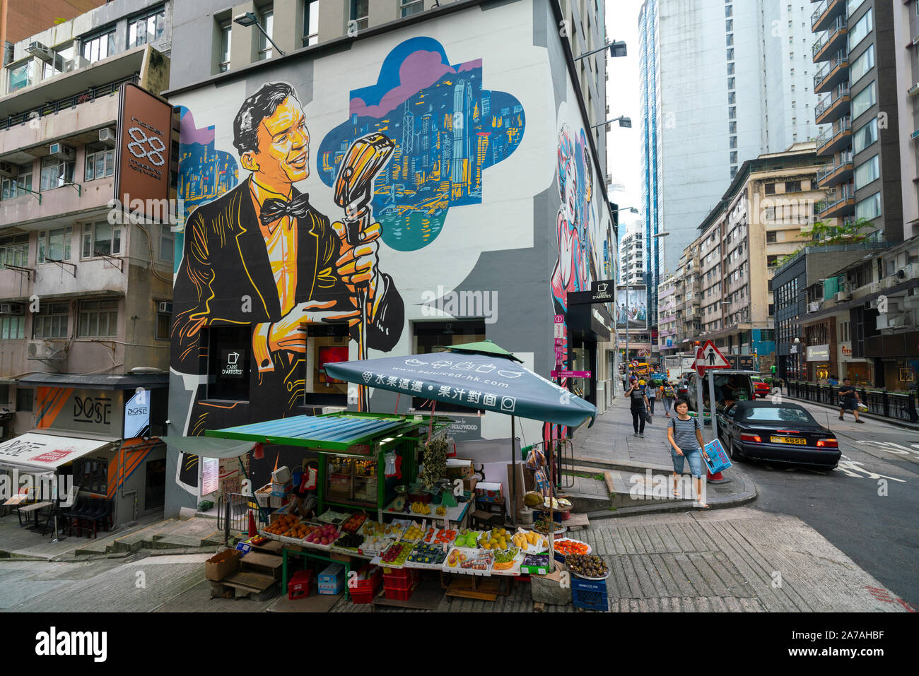 Street art sur Hollywood Hotel Madera district Central de Hong Kong, Chine Banque D'Images
