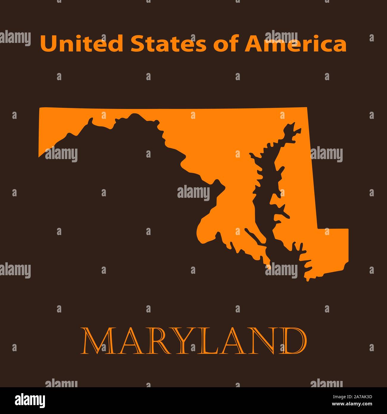 Carte Orange Maryland - vector illustration. Carte simple du Maryland sur un fond brun. Illustration de Vecteur