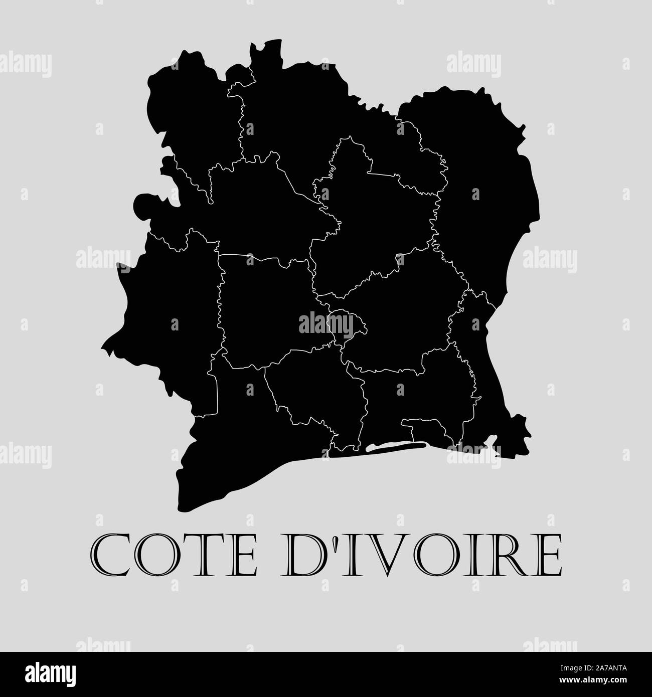 Côte d'Ivoire noir carte sur fond gris clair. Côte d'Ivoire noir map - vector illustration. Illustration de Vecteur