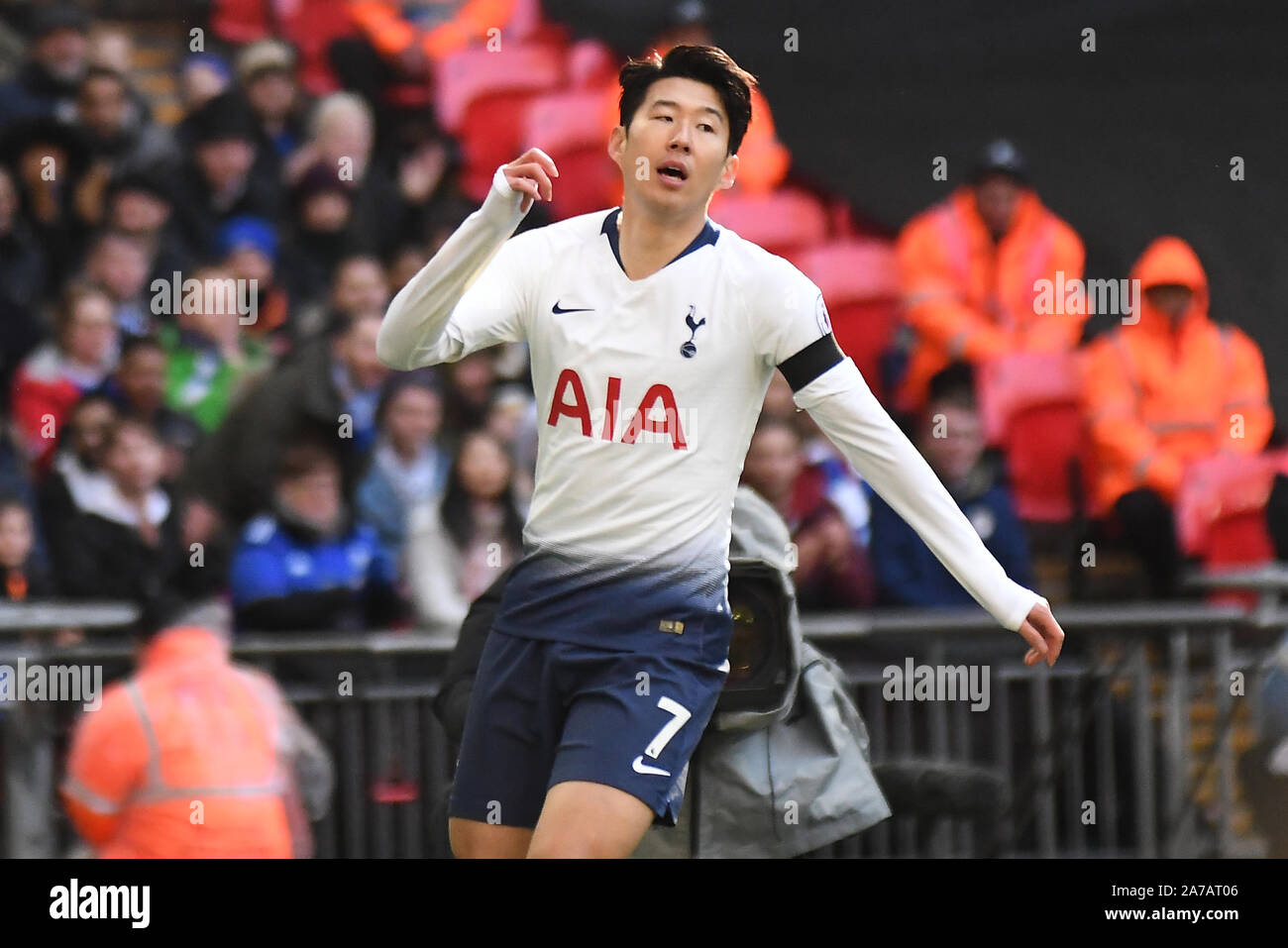 Londres, ANGLETERRE - 10 février 2019 : Heung-Min Fils de Tottenham en photo au cours de la Premier League 2018/19 match entre Tottenham Hotspur et Leicester City au stade de Wembley. Banque D'Images